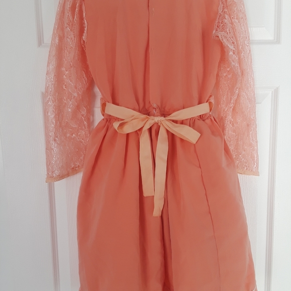 Girl' Peach Long Sleeve Lace Dress - Picture 8 of 10